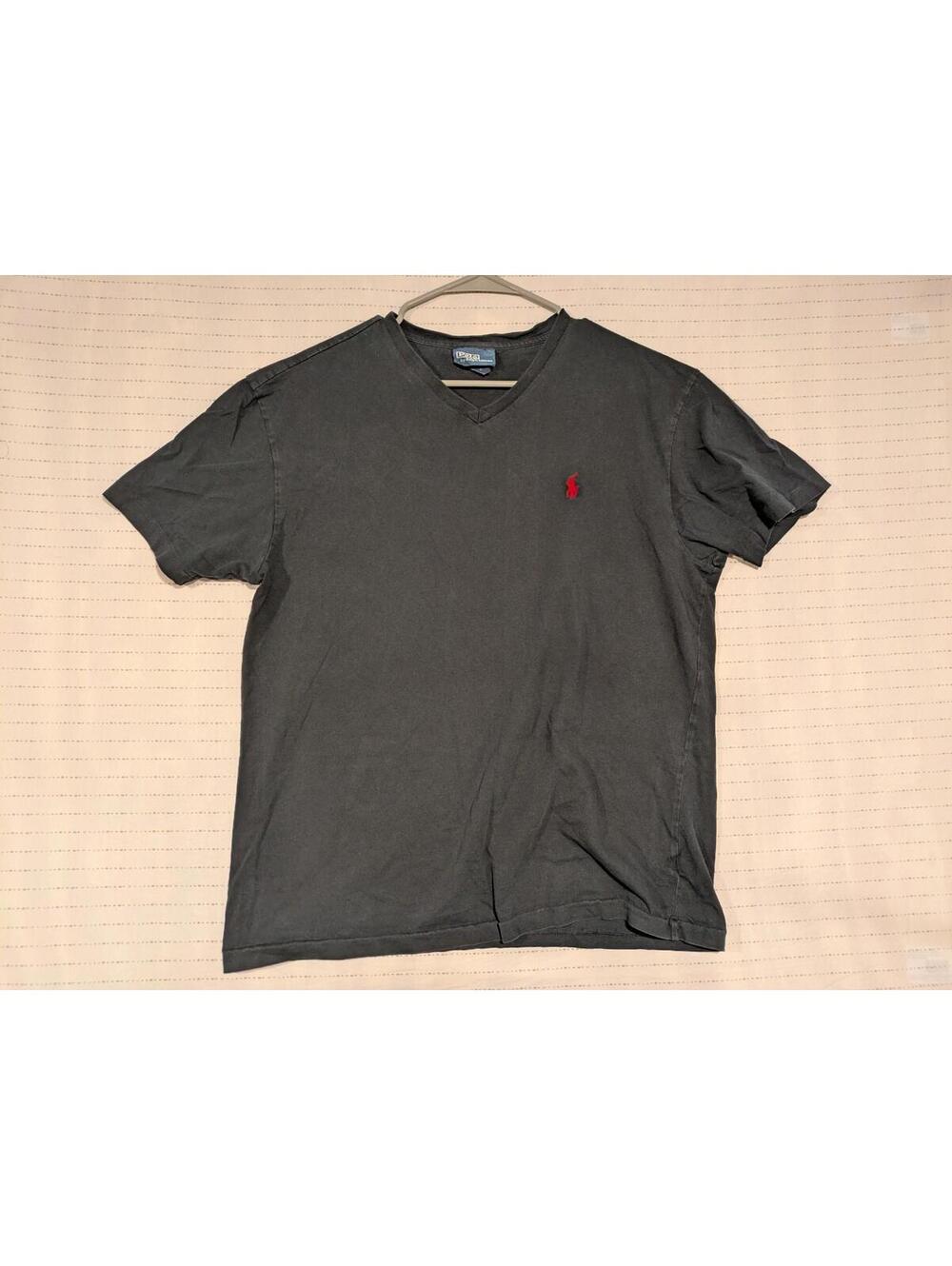 Polo Ralph Lauren Shirt Mens Medium Black Vneck Casual Comfort Red Pony